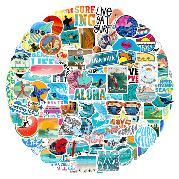100 st Summer Beachy Surfing Stickers, Vinyl Vattentät Sticker P