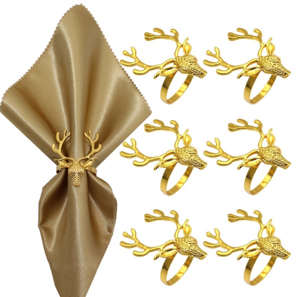 Ronds de serviette de Noël - Elk Gold Porte-serviettes Ensemble de 12 pour les dîners de Noël Fêtes Décoration de table