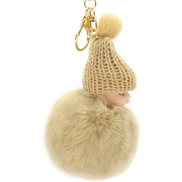 Pels Fluffy Nøgleringe, Sovende Babydukke Nøglering Pelsbold Bil Nøglering Taske Håndtaske Nøglering