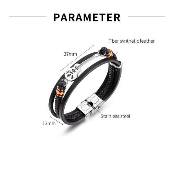 Punk Läder Armband i Rostfritt Stål Rock Gitarr Armband för Män