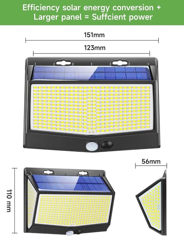 Utendørs solcellelys, [468 LED 2000 lumen 2-pakning] Utendørs solcellelys