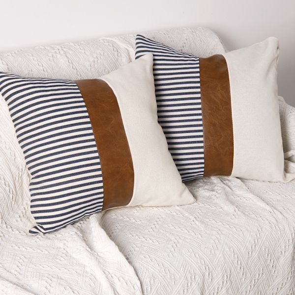 Set med 2 st Farmhouse Patchwork Randiga Linnekuddar