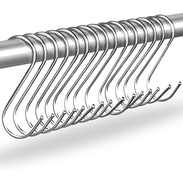 Ett set med 15 rostfria S-krokar, rost- och korrosionsbeständiga metallkrokar, 4,7\" S-form