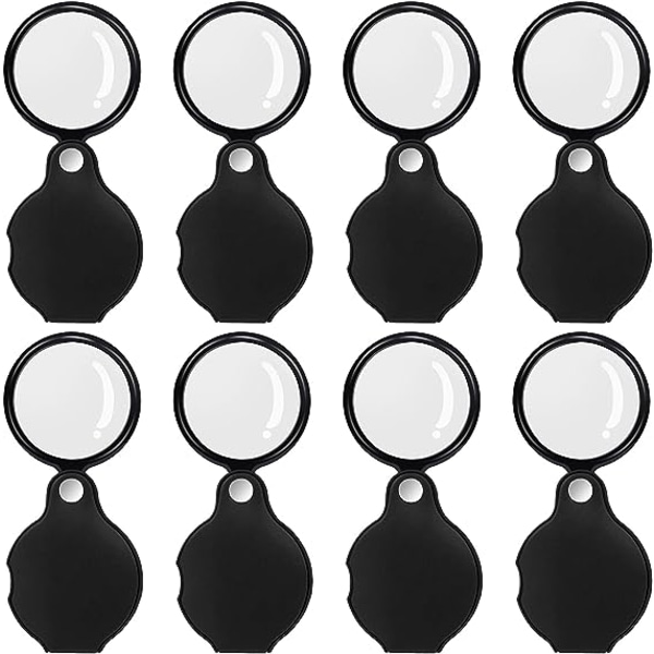 8-pack 10x Mini Förstoringsglas Fällbart Fickförstoringsglas