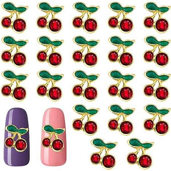20 st 3D körsbärsberlock nagelkonstdekoration, söta glitter nageltillbehör
