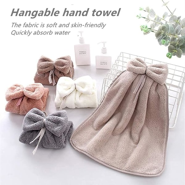 5 Pcs Bow Hand Towels with Hanging Loop - 100% Microfiber Coral F