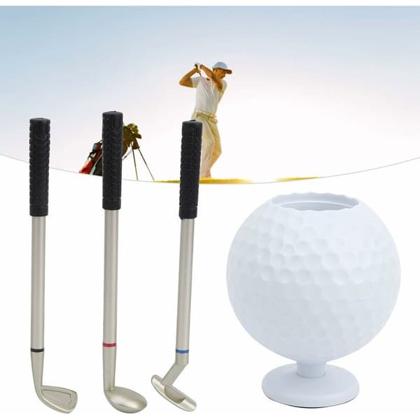 Golf pennholder, tre golfklubbeformede kulepenner med golf