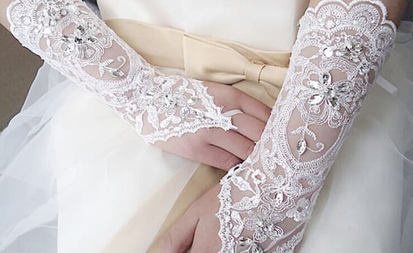 Blondehandsker Fingerløse Rhinestone Brudehandsker til Bryllupsfest