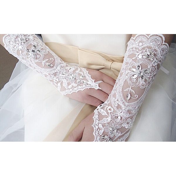 Blonderhansker Fingerless Rhinestone Brudehansker til Bryllupsfest