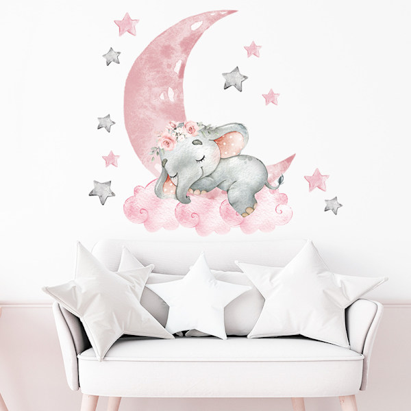 Tegneserie Pink Baby Elephant Wall Sticker Decal Baby Nursery Girl R