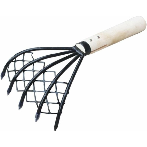 Clam Rake med nät 5 Claw Claw Handtag Wood Rake Grävverktyg, Maca