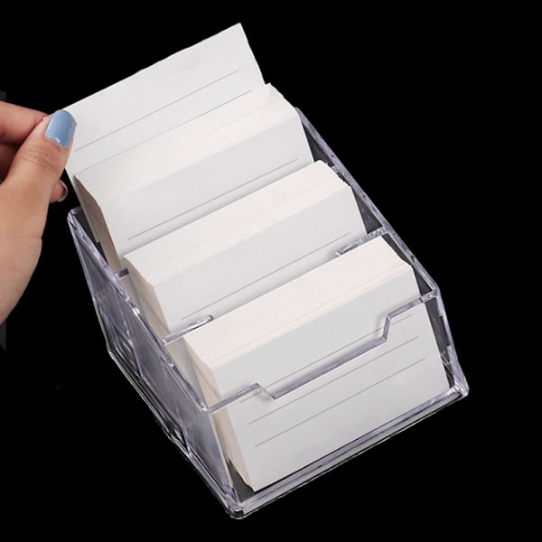 Sätt Business Card Holder Skrivbords Business Card Stativ Akryl Business Card Display Holder med 3 Fack Business Card Display Stativ