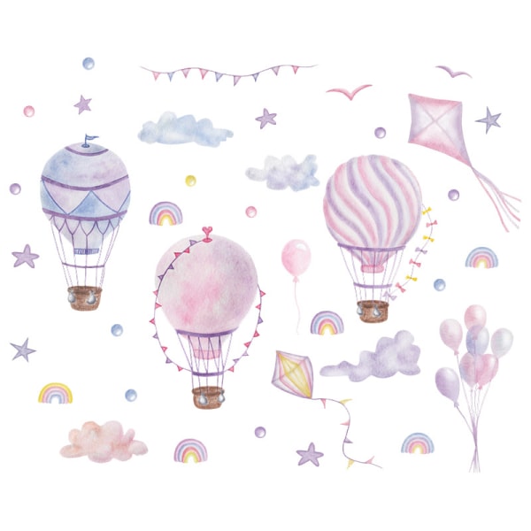 En set varmluftsballongmoln Rainbow Balloons Wall Stickers, Wa