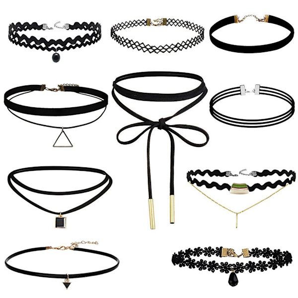 42 stk. sorte kvinders chokers gotisk krave blonder fløjl choker vedhæng halskæder S