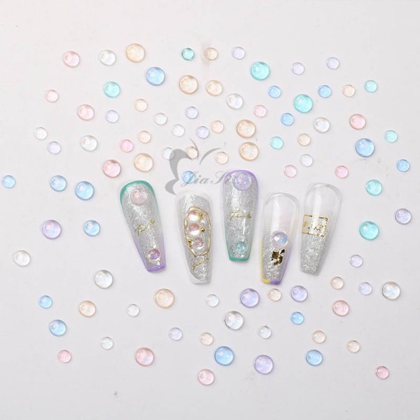 Flat Bottom Jelly Drill Mermaid Shark Pearl Bubble Drill Water Pearl Drill Mermaid Drill Nail Art Jewelry (6stk, 6farger)