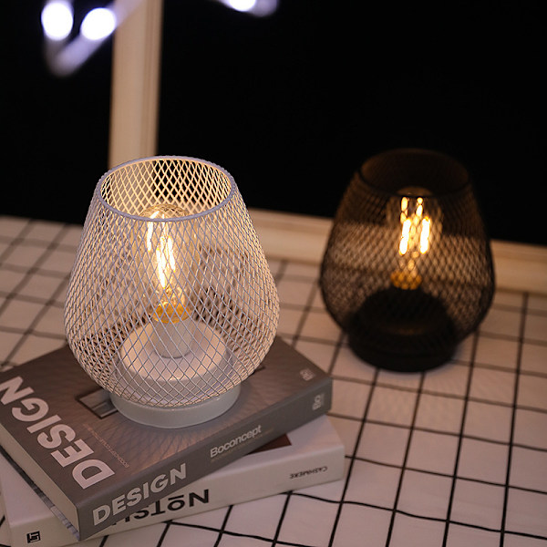 Batteridriven bordslampa utomhus, bordslykta i metall med timer