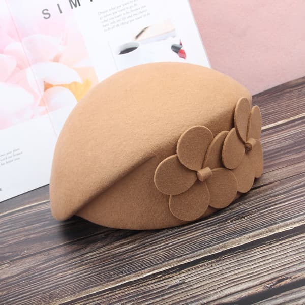 1 stk. khaki hat - Dame vinter uld dobbelt blomstret beret britisk