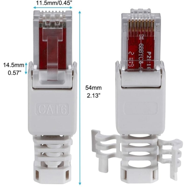 2 stk. RJ45 værktøjsfrie stik UTP netværksstik, værktøjsfrie til CAT5/5E CAT6/6A massivt flertrådet Ethernet-kabel