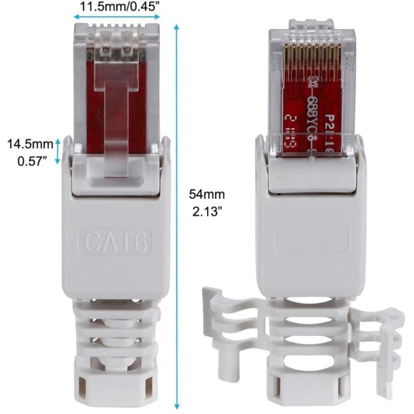 2st RJ45 Verktygslösa kontakter UTP-nätverkskontakt, Verktygslös för CAT5/5E CAT6/6A Solid Stranded Ethernet-kabel