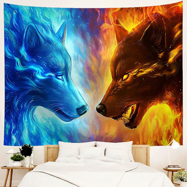 Väggdekor Frost Wolf And Flame Wolf Gobeläng Väggbonad Färgglad