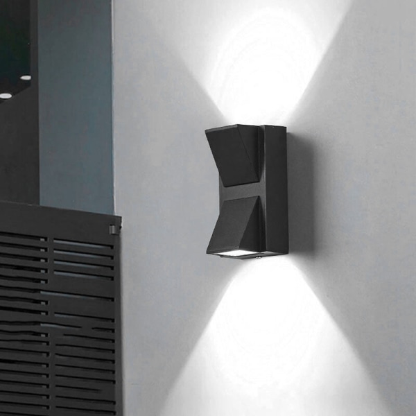 Væglampe - 1 stk., 6W - Indendørs/udendørs LED-væglampe, 6000K Hvid væglampe IP65 Udendørs væglampe til soveværelse, stue, badeværelse, dobbelt sort