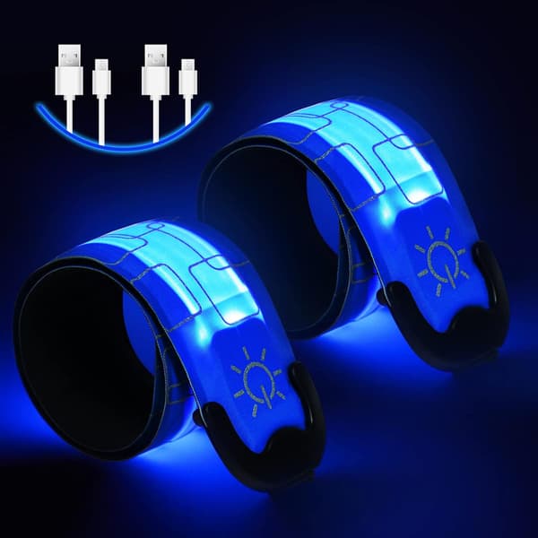 2 stk USB oppladbare LED lysende armbånd, reflekterende LED løpearmbånd