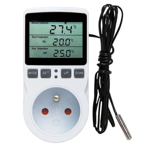 Termostatuttag, temperaturregulator, programmerbar digital timer med sond, växthusvärme termostatuttag, akvarium 1st