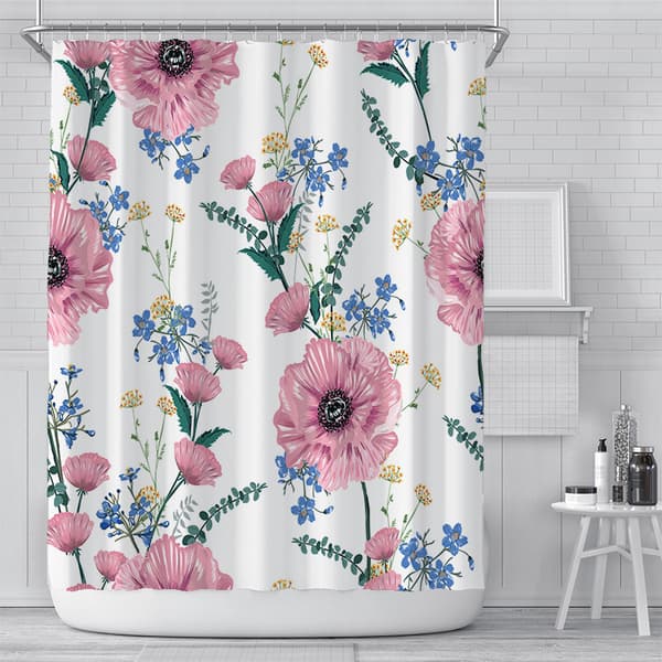 Duschdraperi 180x180cm, Vackert Blommönster Enkelt Vattentätt
