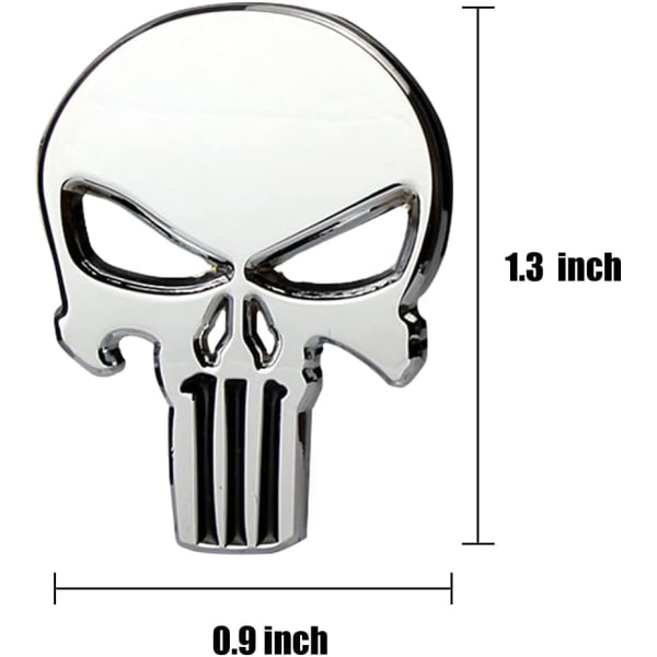 3D Metal Skull Punisher Emblem Sticker 2st, bilar prydnad metall
