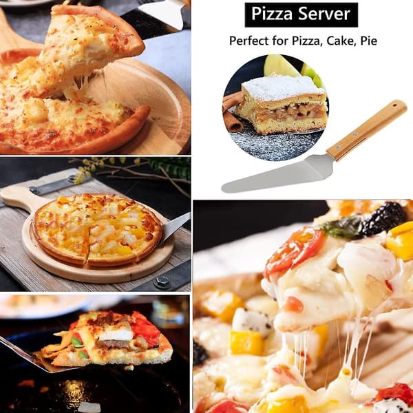 3 stk pizzaskjærer, pizzaspade, rustfritt stål kakespade tre