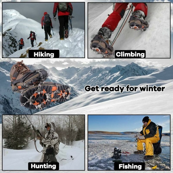Anti-halk stegjärn, is och snö stegjärn, sko stegjärn med sömlöst stålskydd för snö, is, vandring, jakt och vintervandring M
