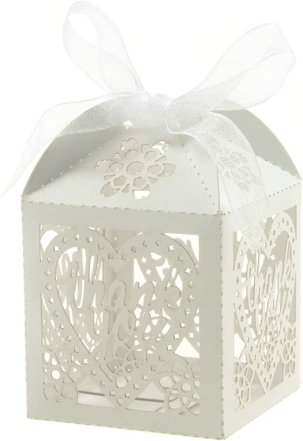 Laser Cut Boxes 50 st Tack Presentförpackningar Bröllop Fest Godispåsar