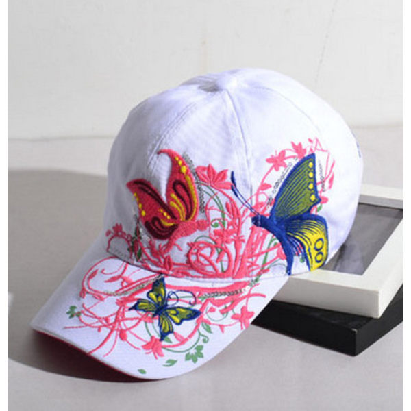 Baseballkeps för kvinnor med fjärilar och blommor broderi