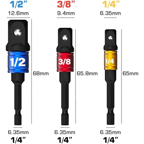 7 st Hylsadapter 1/2 3/8 1/4 Sexkant Borr Bits Adapter Set Mutter Nyckel Reducer Hylsadapter Konverter spärrnycklar Bits
