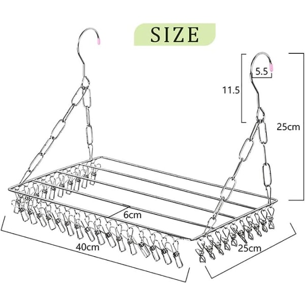 Sukkahousut Kuivausrumpu, Ripustettava Vaatteidenkuivausteline 36 Ruostumattomasta Teräksestä Valmistetulla Tuulenpitävällä Kiinnikkeellä Sukille, Alusvaatteille, Vaatteille, Pyyhkeille (Hopea)
