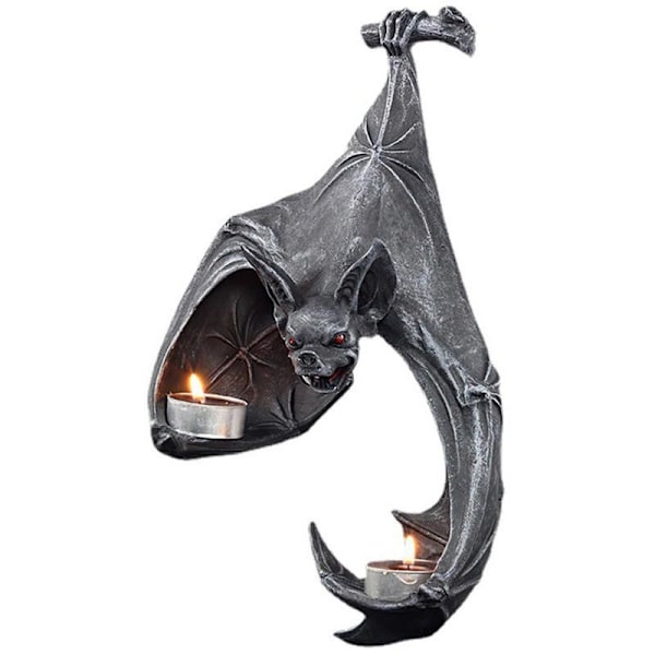 Fladdermus Vägg Tealight Hållare Halloween Ljusstake Fladdermus Staty Trädgård