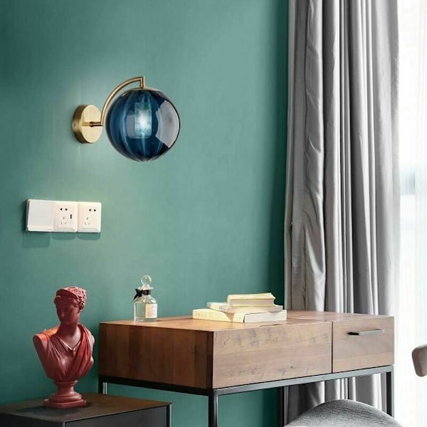 Ny nordisk moderne vegglampe Ø15CM blå glasskule vegglampe Lig