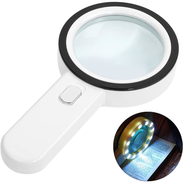 Læselampe, 30X forstørrelsesglas med 12 LED-lys, håndholdt forstørrelsesglas, oplyst forstørrelsesglas til læsning, smykker, seniorer, svagtseende, observation og håndværk (sølvknap)
