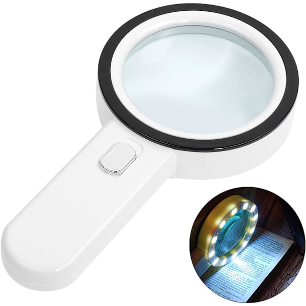 Lighted Reading Magnifier, 30X Magnifier med 12 LED-lys, håndholdt forstørrelsesglass, for lesing, smykker, eldre, synshemmede (sølvknapp)