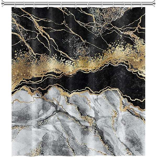 120x180cm Marmor Textur Duschdraperi Glittrande Guld Pulver Pol