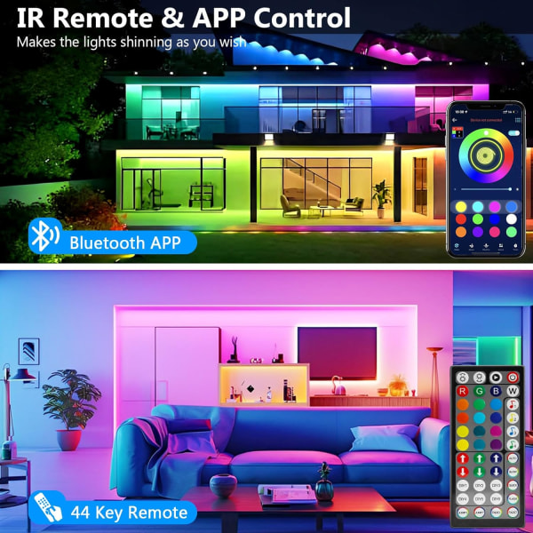 20m LED-stripe, soveroms-LED, lys LED-stripe kontrollert av Bluetooth-app eller