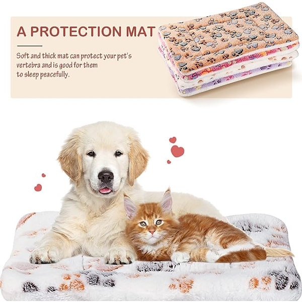 4-pack ultr mjuk hund katt sängmatta med söta tryck vändbar fleece