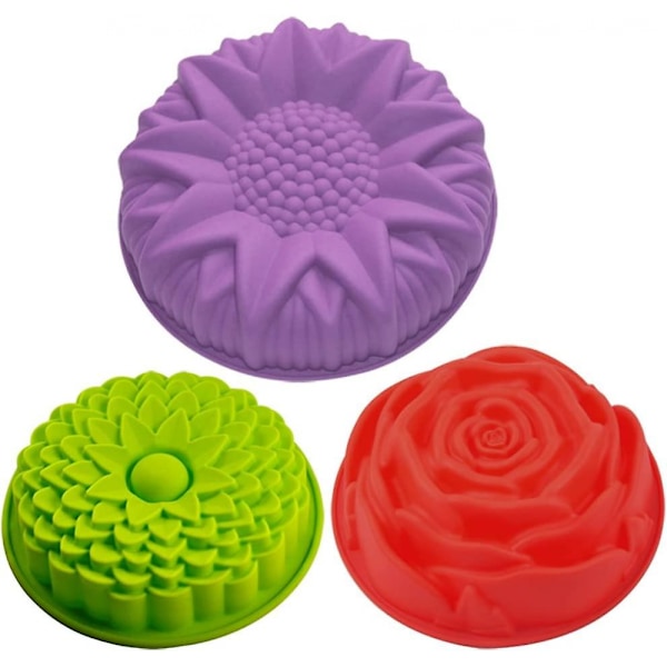 3-pak silikonformer i blomsterform, non-stick bakeform