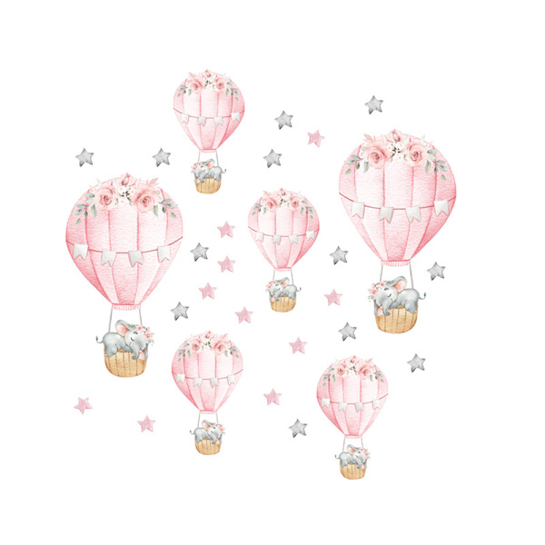 En uppsättning väggdekaler med elefanter i luftballonger, väggdekaler för vardagsrum, sovrum och kontor