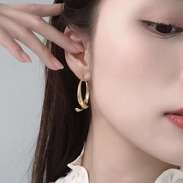 Gold Post Hoop Earrings for Women