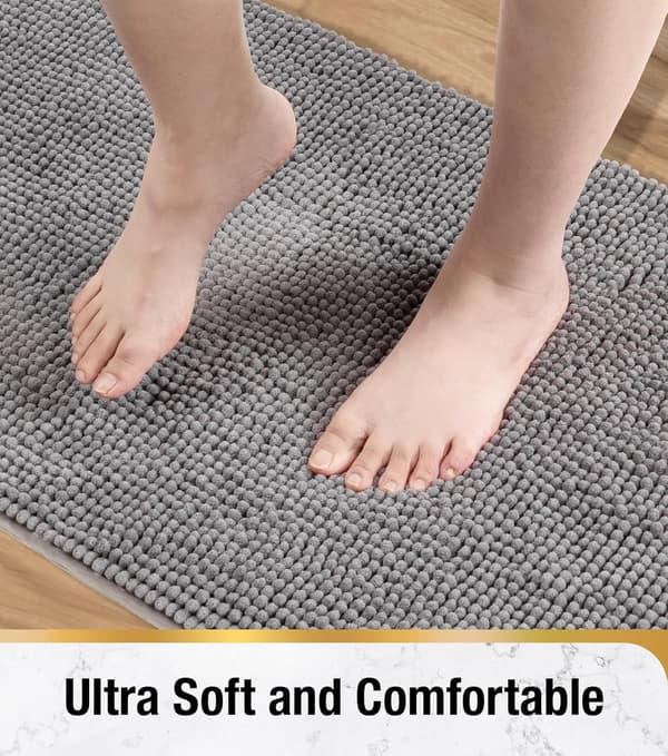 Chenille baderomsmatte, 40x60cm superabsorberende dusjmatte, sklisikker baderomsmatte, grå