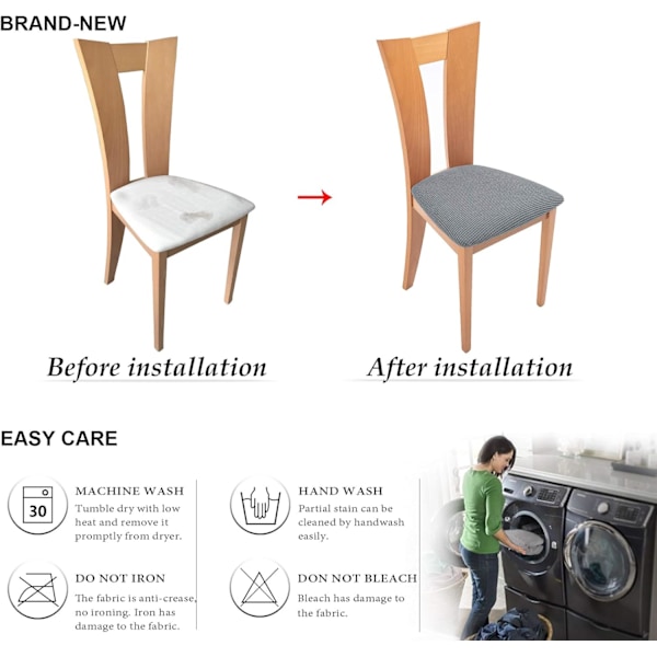 Tuolinpäällinen, 4 kpl joustavaa ruokailupöydän suojusta, irrotettava ruokailupöydän tuolinpäällinen (4 kpl, musta)