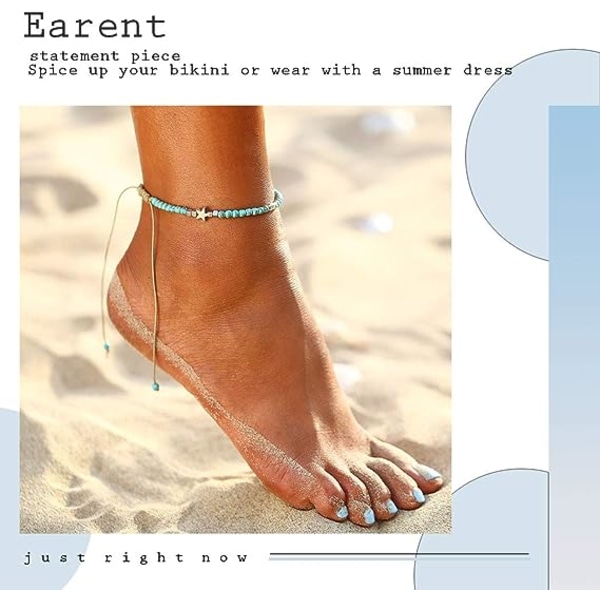 Boho Turkis Anklet Blå Stjerne Ankel Armbånd Kjede Strandfot