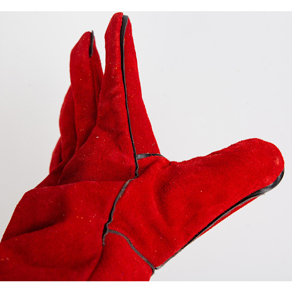 Læderhavehandsker til mænd og kvinder - tornebestandige handsker med ekstra lang manchet og forstærkede håndflader og fingerspidser, rød, størrelse 33cm