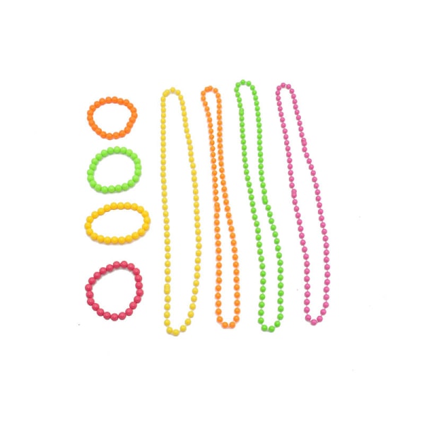 1980-talets festkarneval i fyra färger handgjorda armbandshalsband i plast
